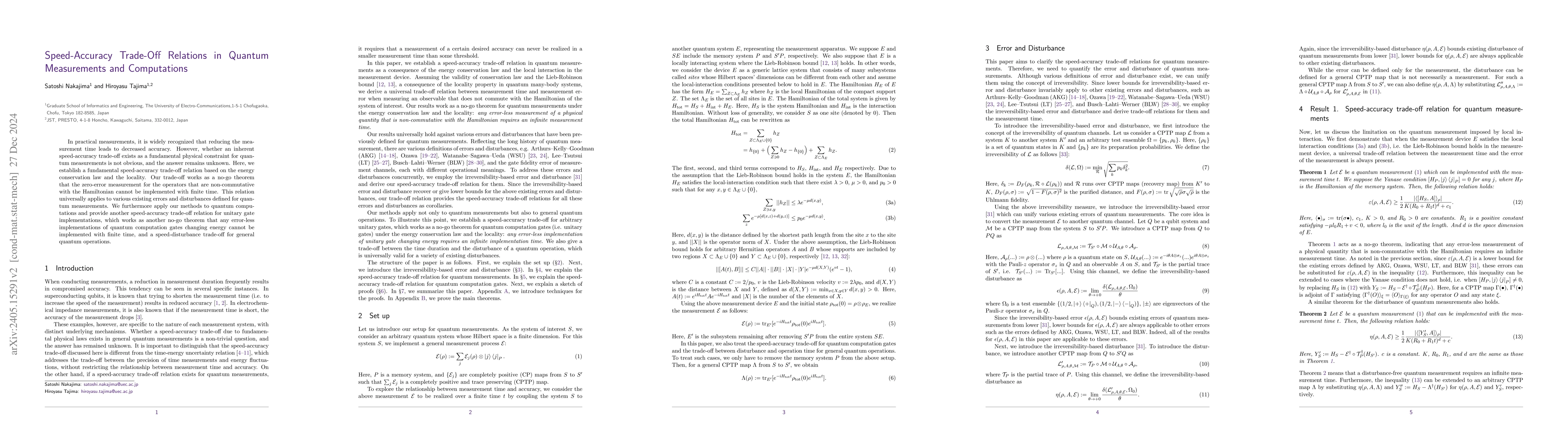 Thumbnail for Speed-Accuracy Trade-Off Relations in Quantum Measurements and
  Computations