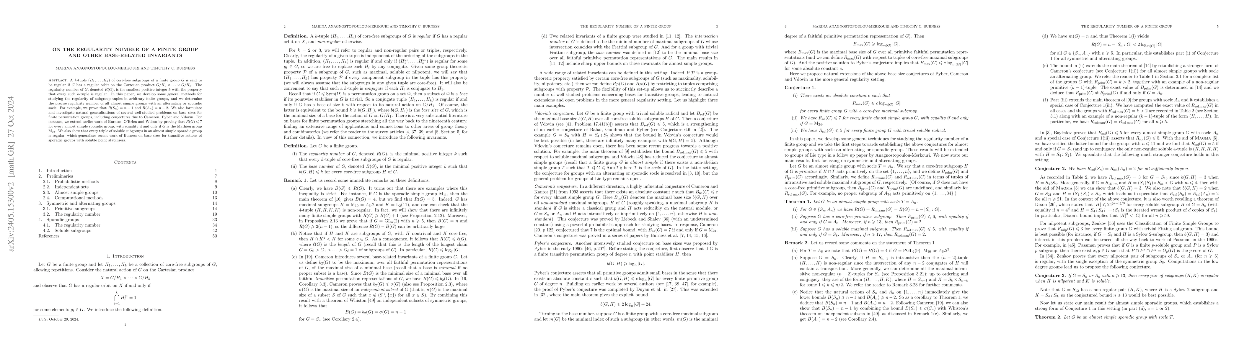 Thumbnail for On the regularity number of a finite group and other base-related
  invariants