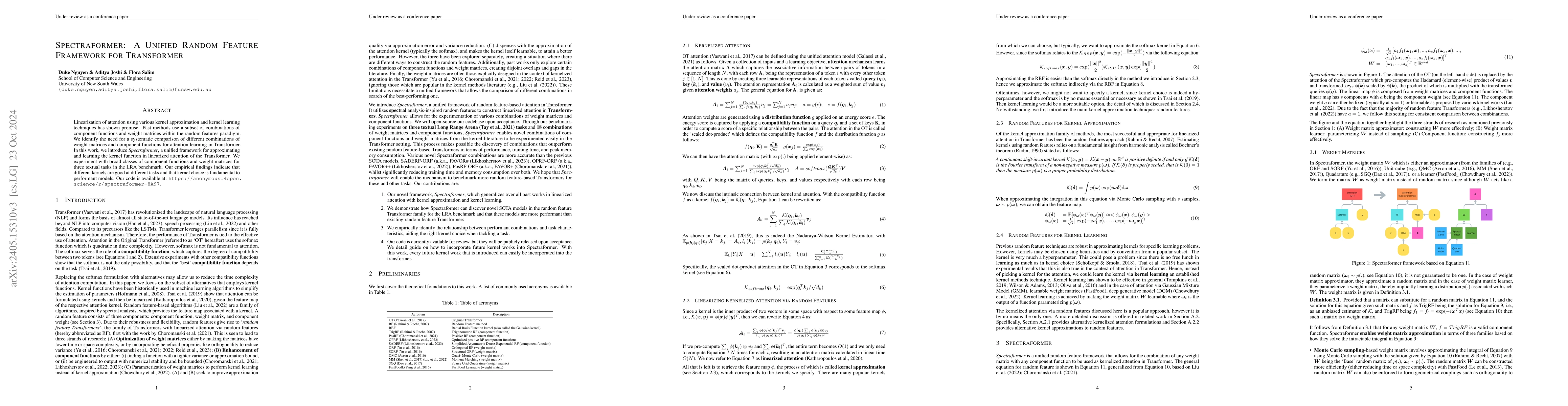 Thumbnail for Spectraformer: A Unified Random Feature Framework for Transformer