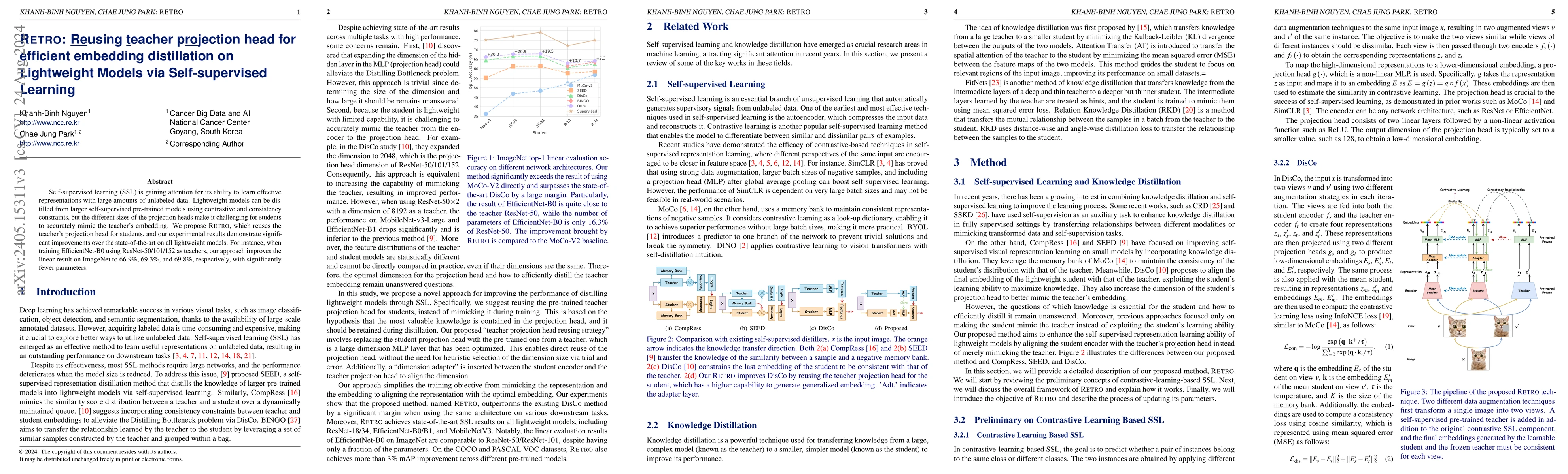 Thumbnail for Retro: Reusing teacher projection head for efficient embedding
  distillation on Lightweight Models via Self-supervised Learning