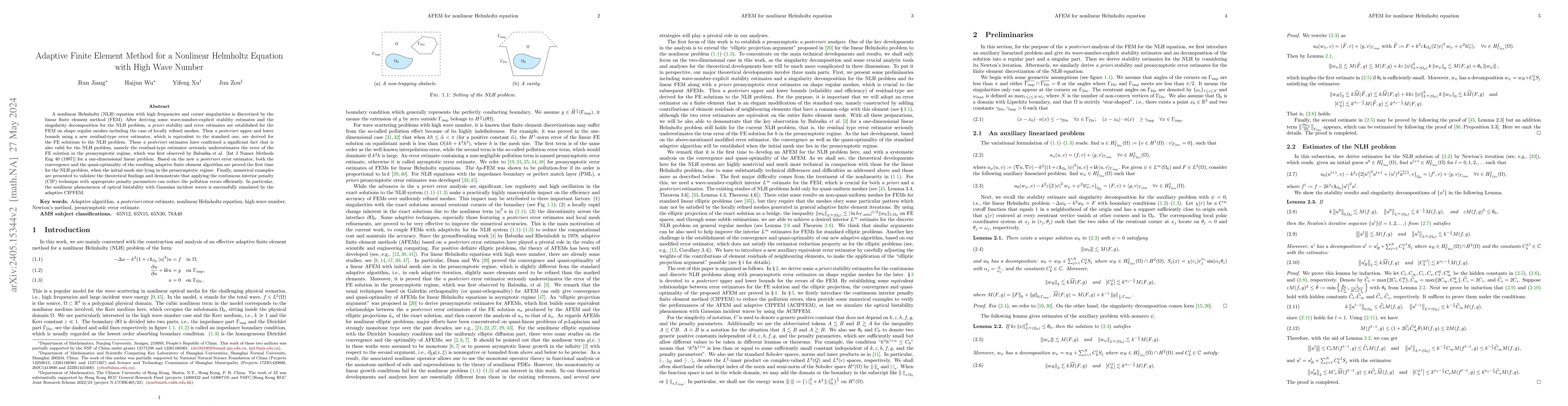 Thumbnail for Adaptive Finite Element Method for a Nonlinear Helmholtz Equation with
  High Wave Number