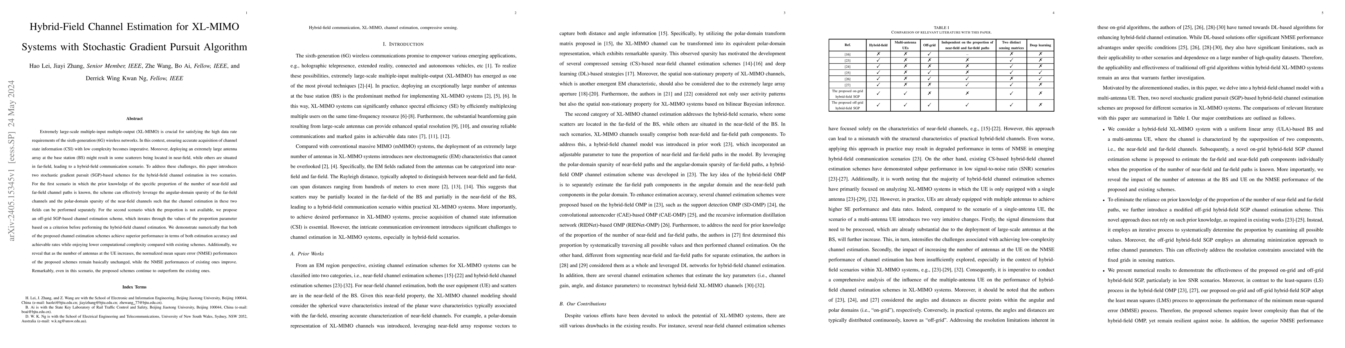 Thumbnail for Hybrid-Field Channel Estimation for XL-MIMO Systems with Stochastic
  Gradient Pursuit Algorithm