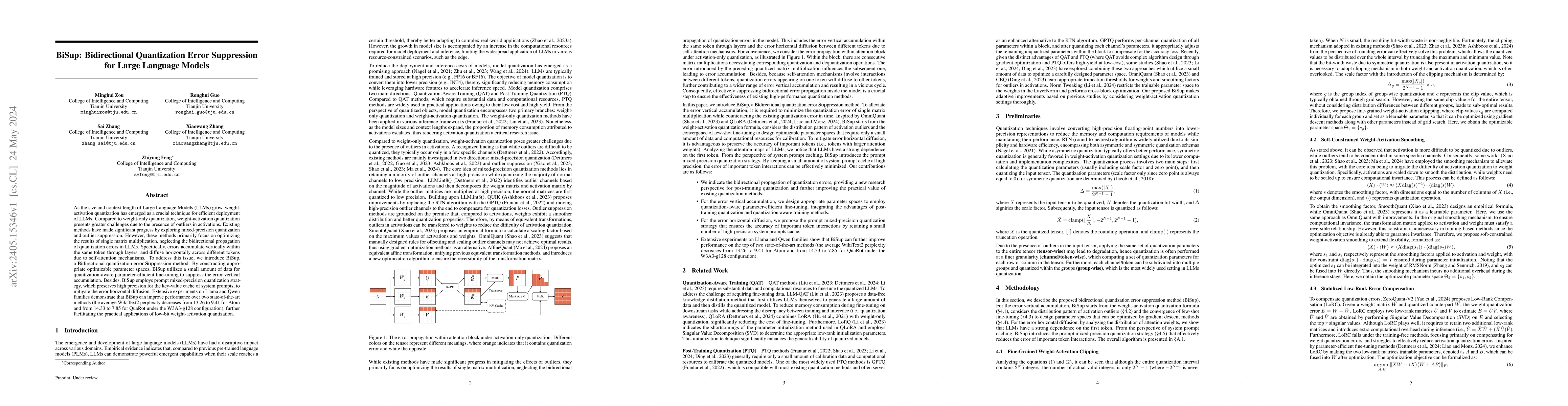 Thumbnail for BiSup: Bidirectional Quantization Error Suppression for Large Language
  Models