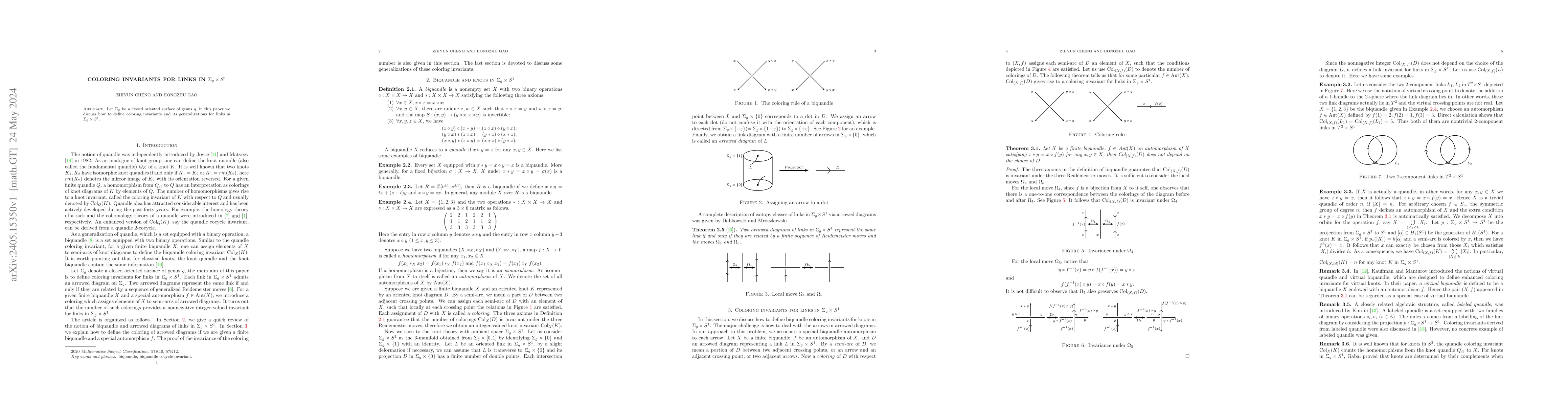 Thumbnail for Coloring invariants for links in $\Sigma_g\times S^1$