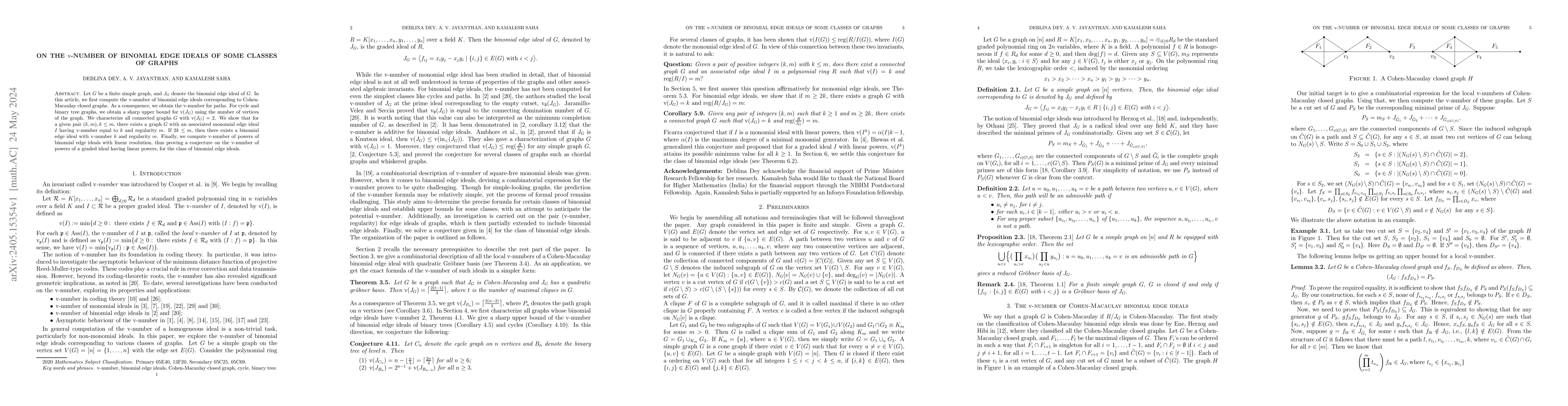 Thumbnail for On the $\mathrm{v}$-number of binomial edge ideals of some classes of
  graphs