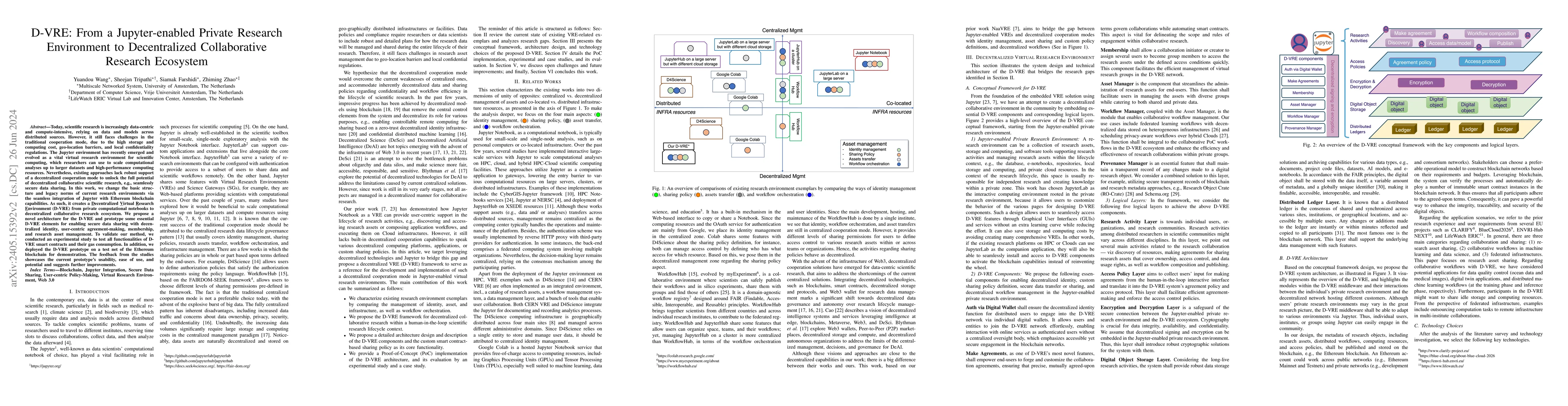 Thumbnail for D-VRE: From a Jupyter-enabled Private Research Environment to
  Decentralized Collaborative Research Ecosystem