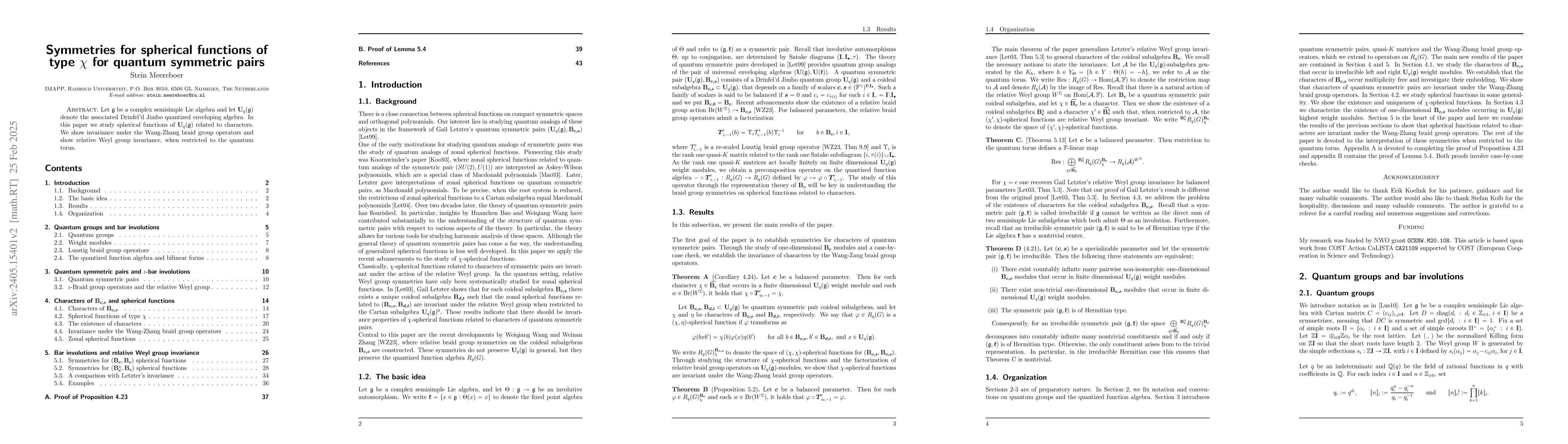 Thumbnail for Symmetries for spherical functions of type $\chi$ for quantum symmetric
  pairs