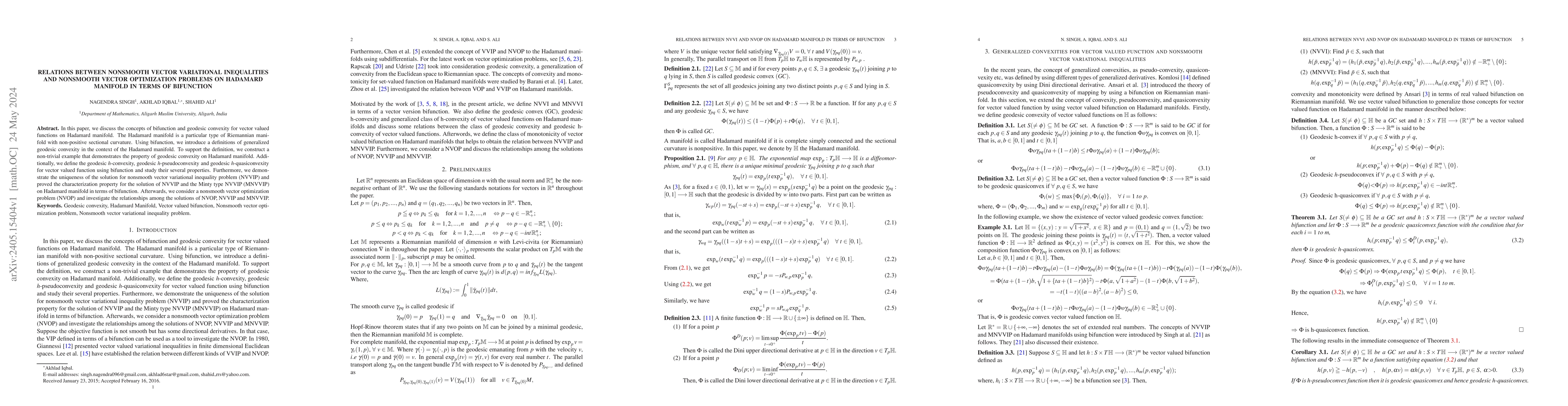 Thumbnail for Relations between nonsmooth vector variational inequalities and
  nonsmooth vector optimization problems on Hadamard manifold in terms of
  bifunction
