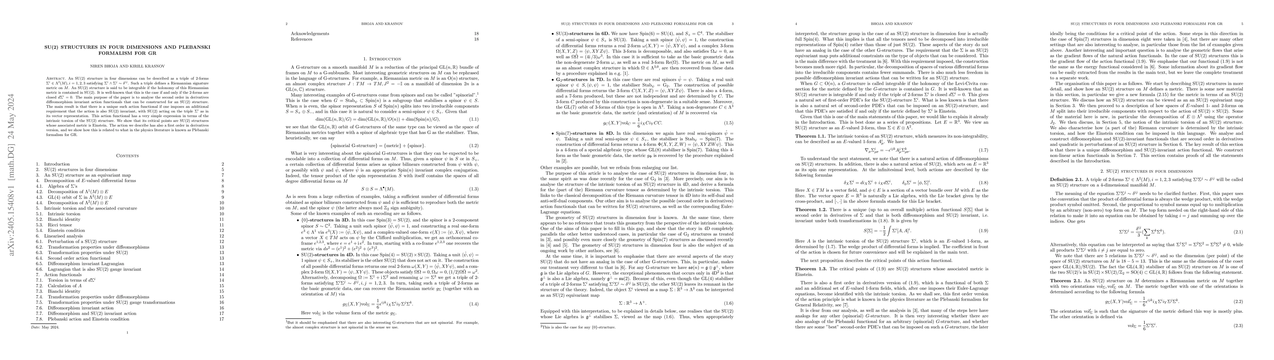 Thumbnail for SU(2) structures in four dimensions and Plebanski formalism for GR