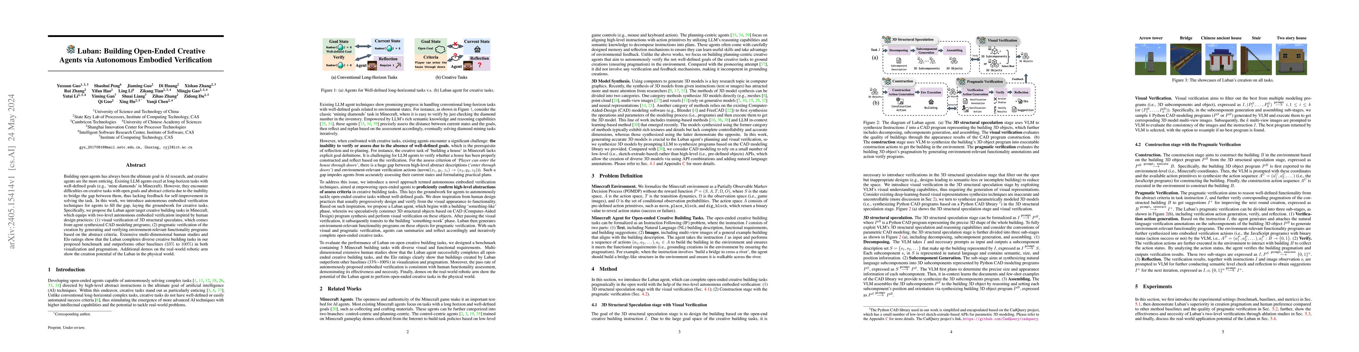 Thumbnail for Luban: Building Open-Ended Creative Agents via Autonomous Embodied
  Verification