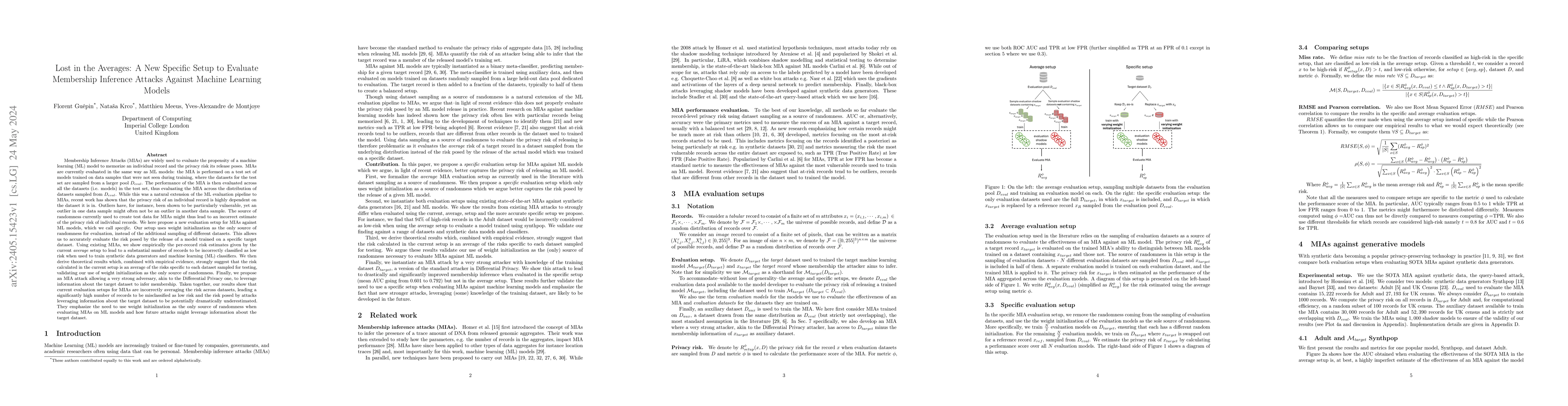 Thumbnail for Lost in the Averages: A New Specific Setup to Evaluate Membership
  Inference Attacks Against Machine Learning Models