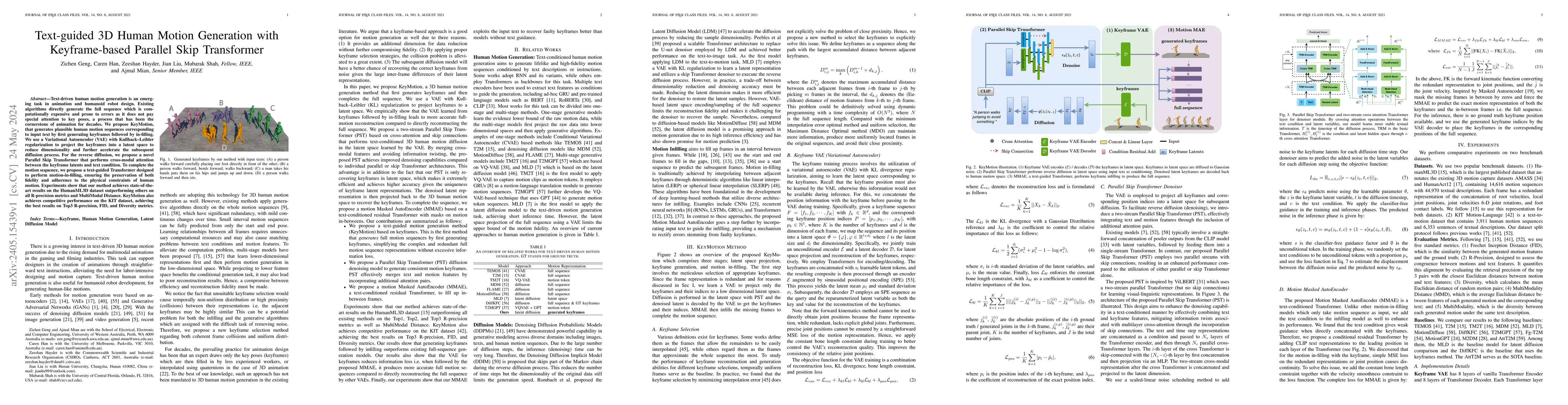 Thumbnail for Text-guided 3D Human Motion Generation with Keyframe-based Parallel Skip
  Transformer