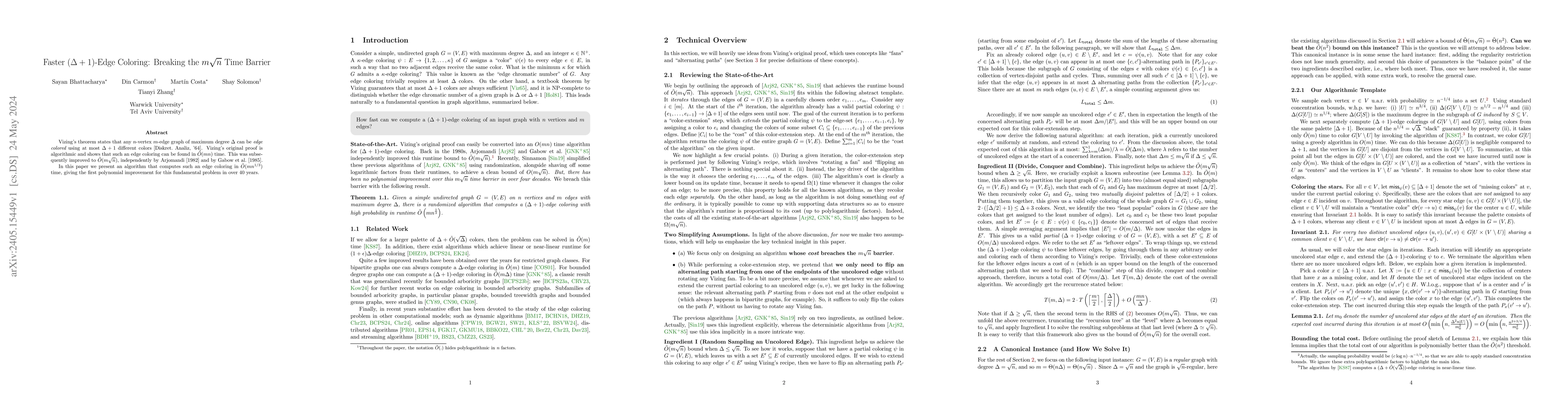 Thumbnail for Faster $(\Delta + 1)$-Edge Coloring: Breaking the $m \sqrt{n}$ Time
  Barrier