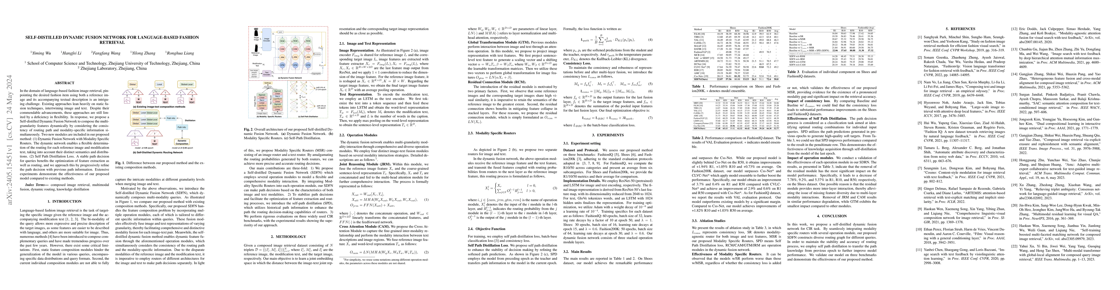 Thumbnail for Self-distilled Dynamic Fusion Network for Language-based Fashion
  Retrieval