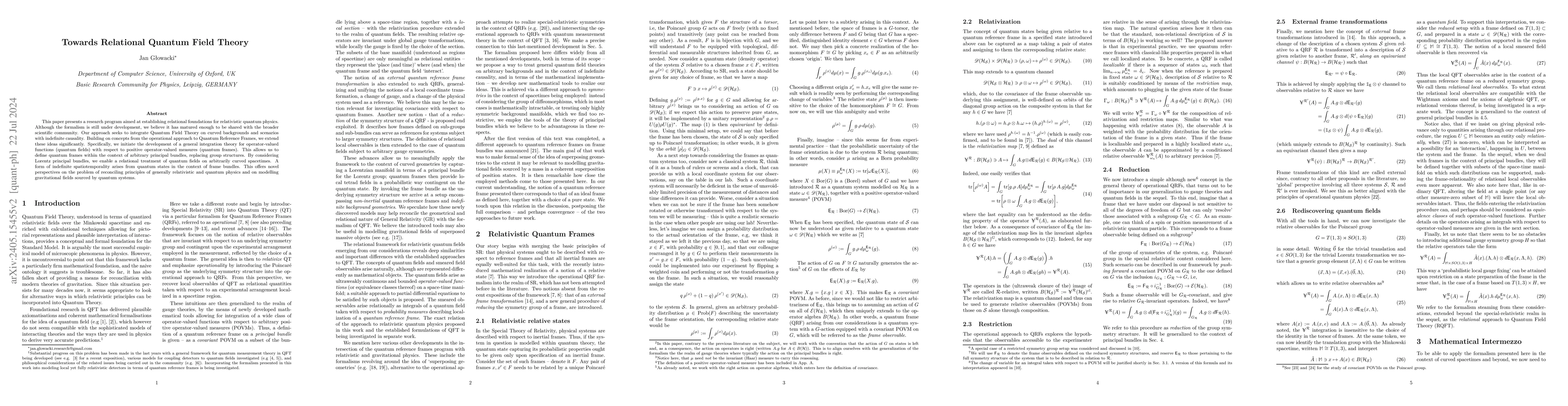 Thumbnail for Towards Relational Quantum Field Theory