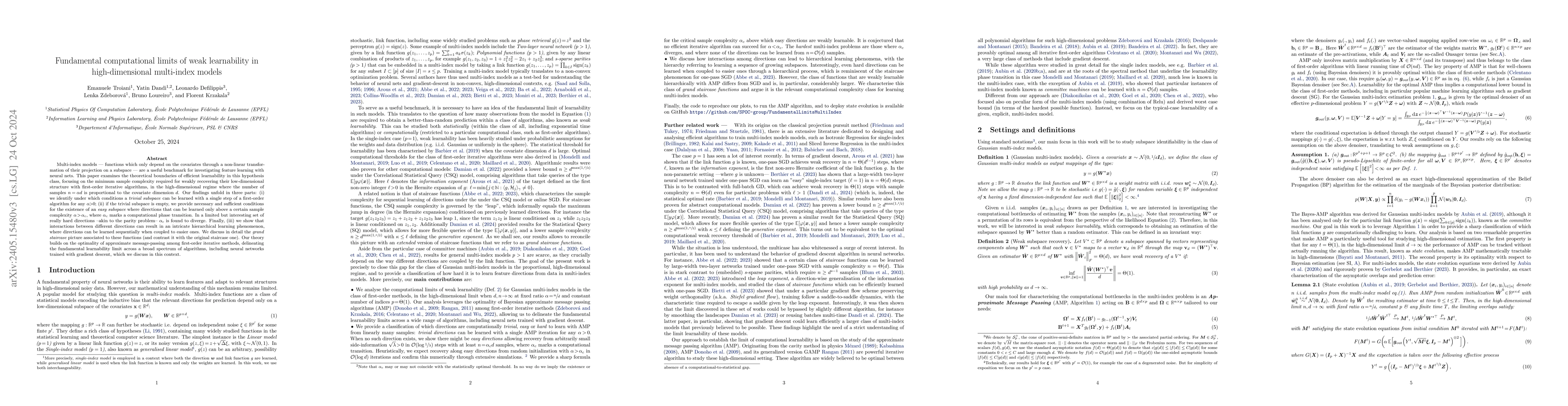 Thumbnail for Fundamental limits of weak learnability in high-dimensional multi-index
  models
