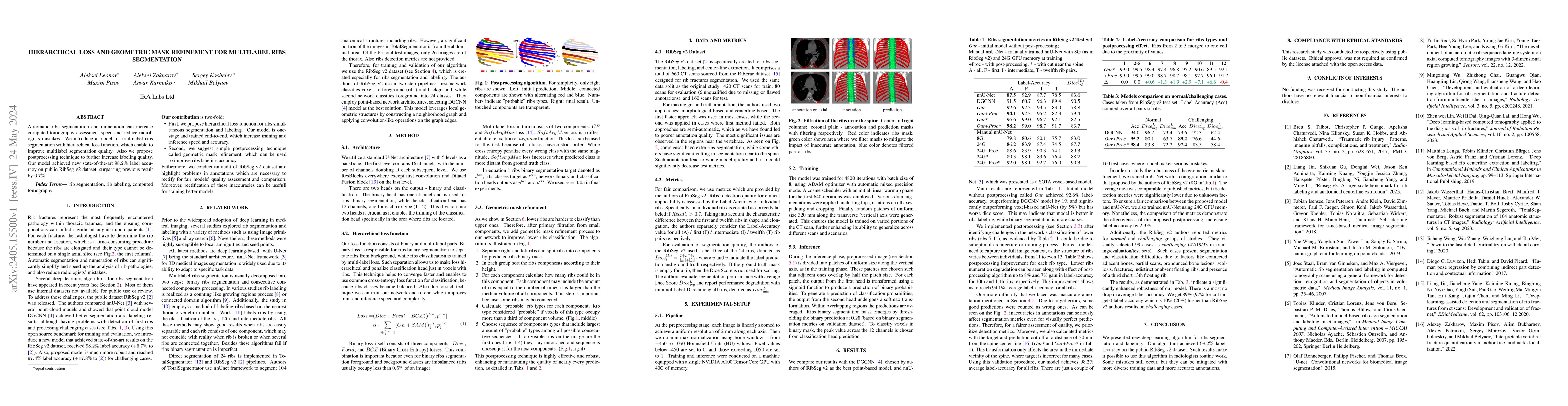 Thumbnail for Hierarchical Loss And Geometric Mask Refinement For Multilabel Ribs
  Segmentation