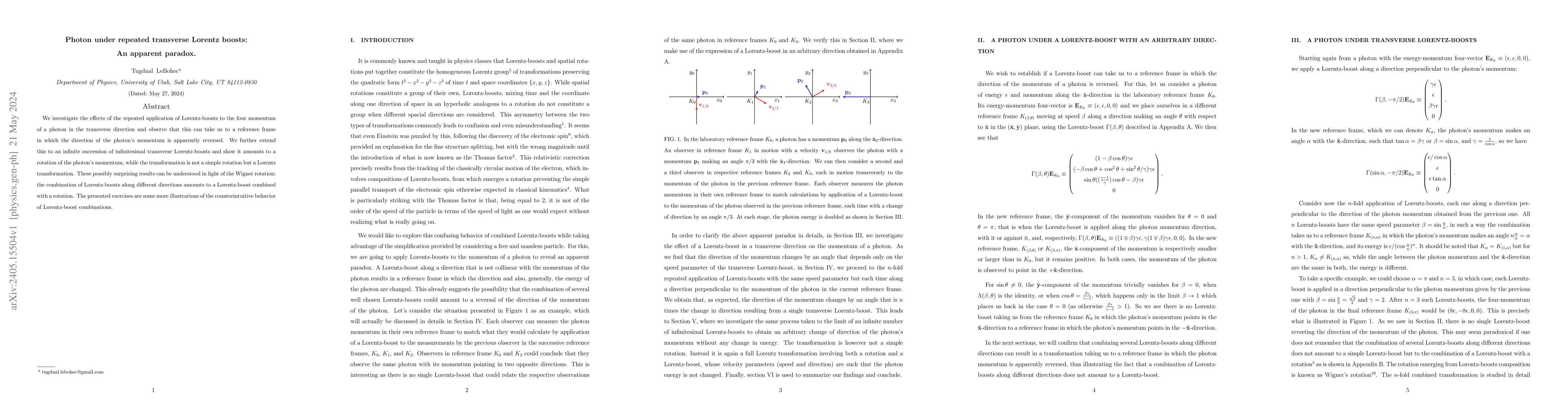 Thumbnail for Photon under repeated transverse Lorentz boosts: An apparent paradox