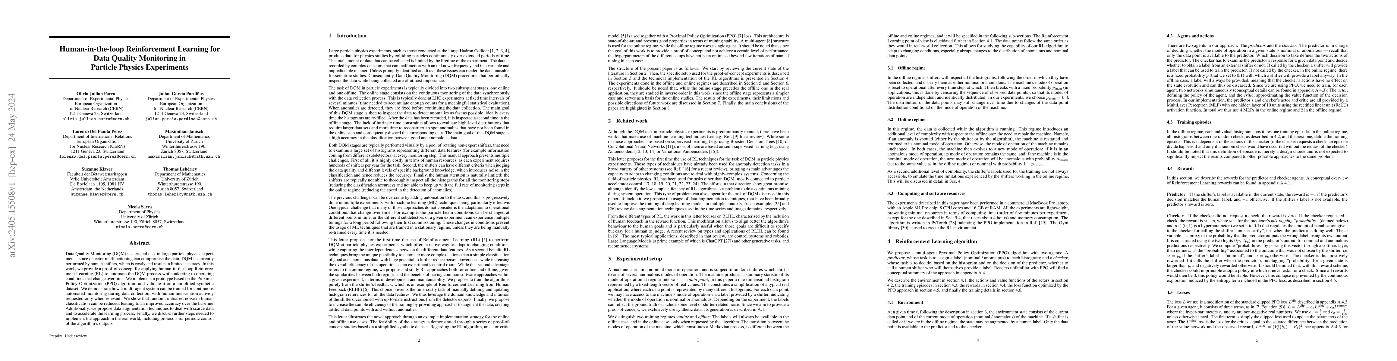 Thumbnail for Human-in-the-loop Reinforcement Learning for Data Quality Monitoring in
  Particle Physics Experiments