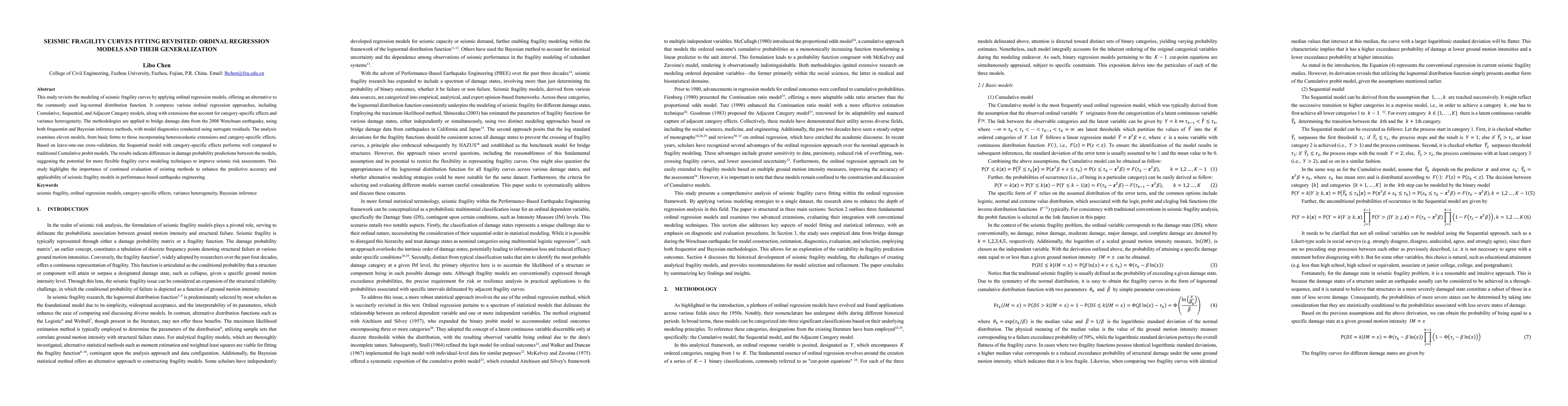 Thumbnail for Seismic fragility curves fitting revisited: ordinal regression models
  and their generalization