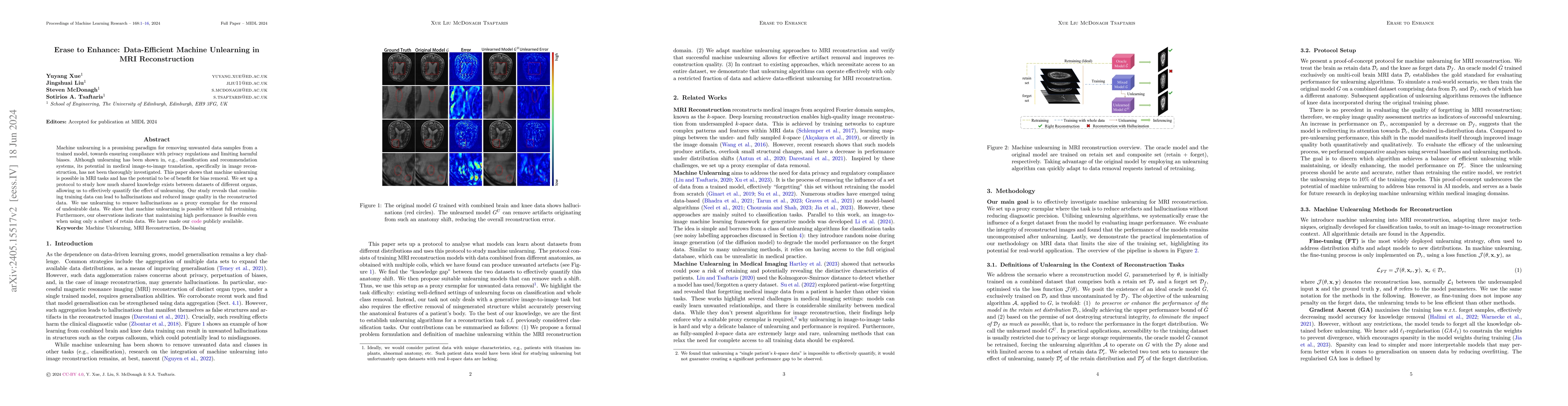 Thumbnail for Erase to Enhance: Data-Efficient Machine Unlearning in MRI
  Reconstruction