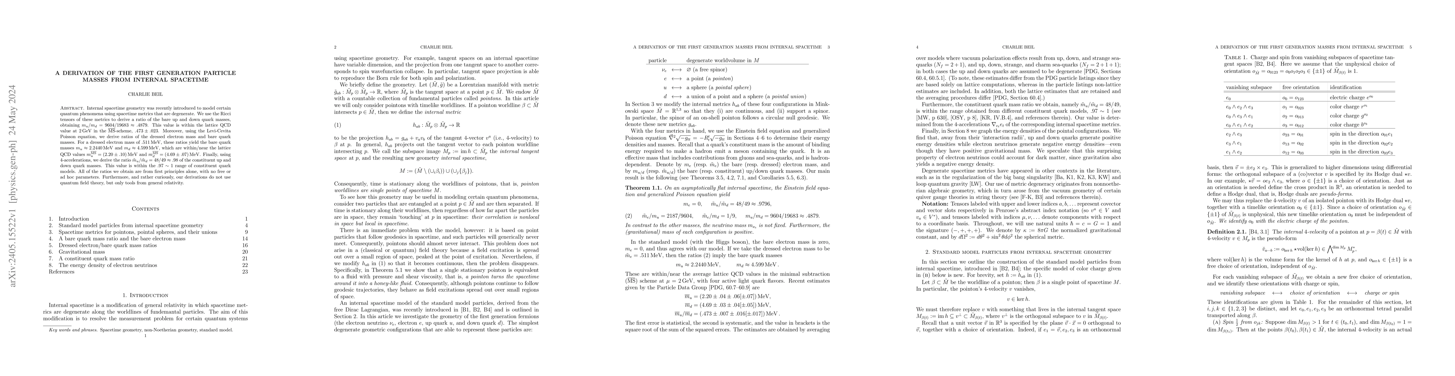 Thumbnail for A derivation of the first generation particle masses from internal
  spacetime