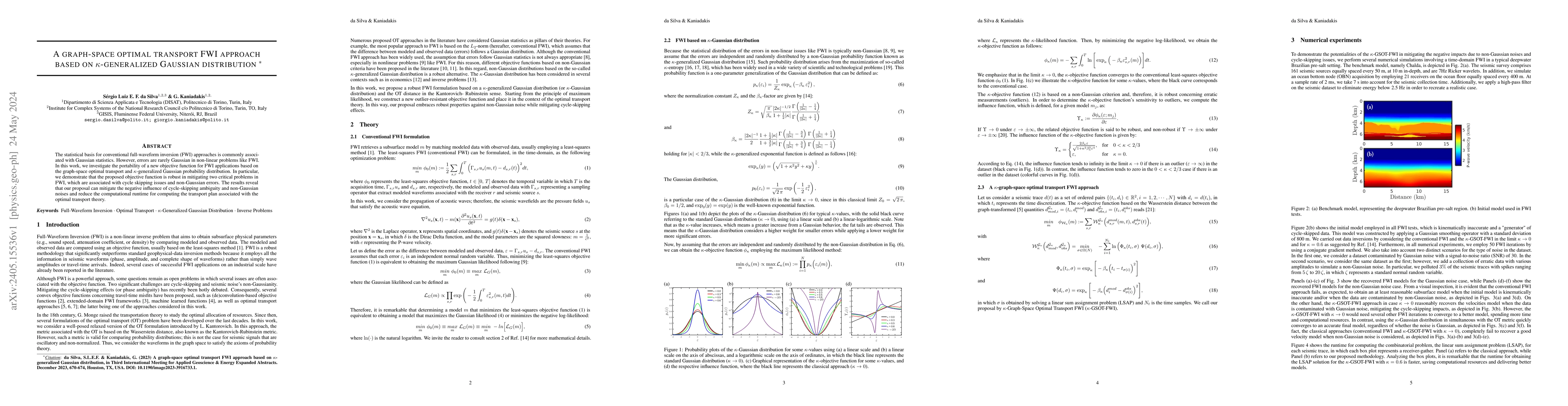 Thumbnail for A graph-space optimal transport FWI approach based on \kappa-generalized
  Gaussian distribution