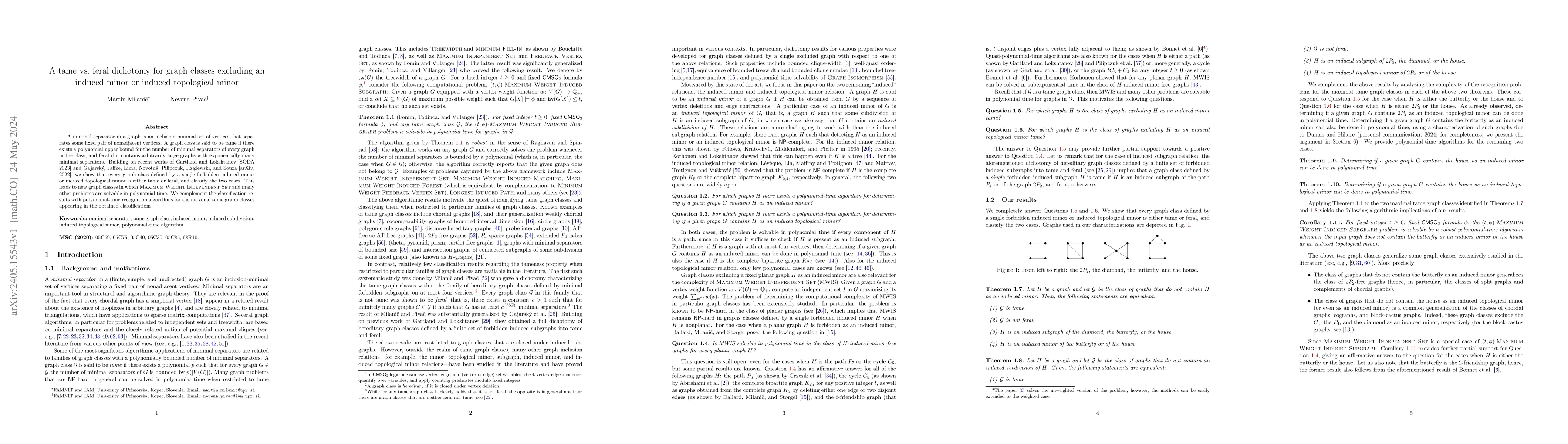 Thumbnail for A tame vs. feral dichotomy for graph classes excluding an induced minor
  or induced topological minor
