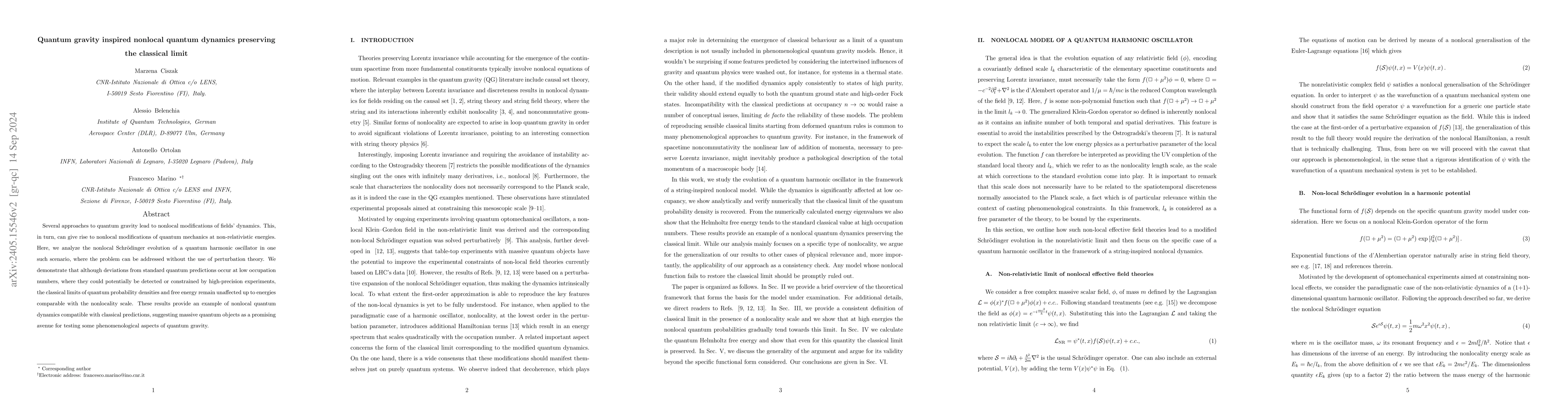 Thumbnail for Quantum gravity inspired nonlocal quantum dynamics preserving the
  classical limit