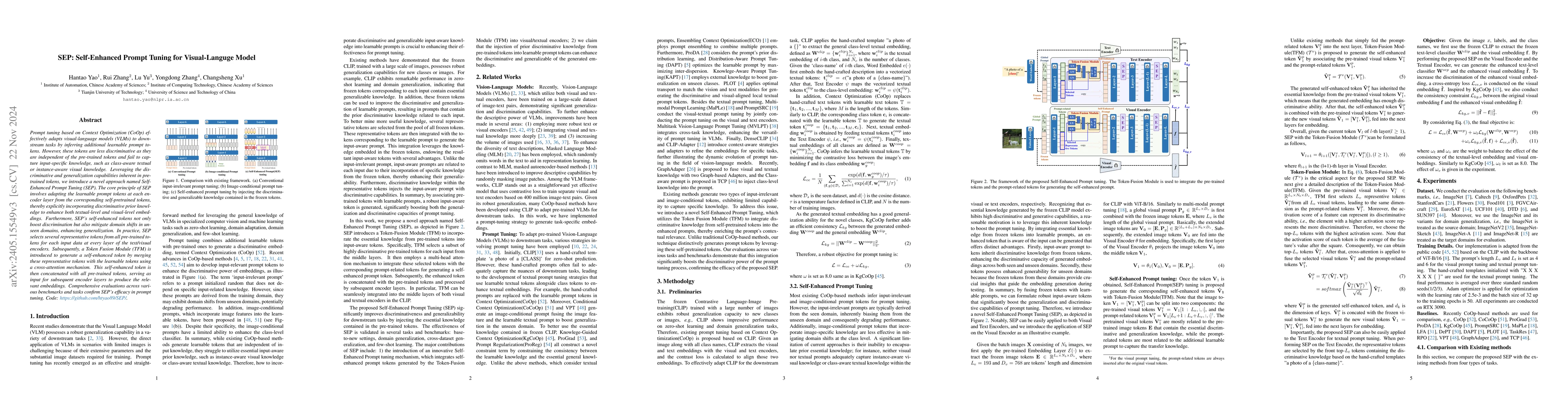 Thumbnail for SEP: Self-Enhanced Prompt Tuning for Visual-Language Model