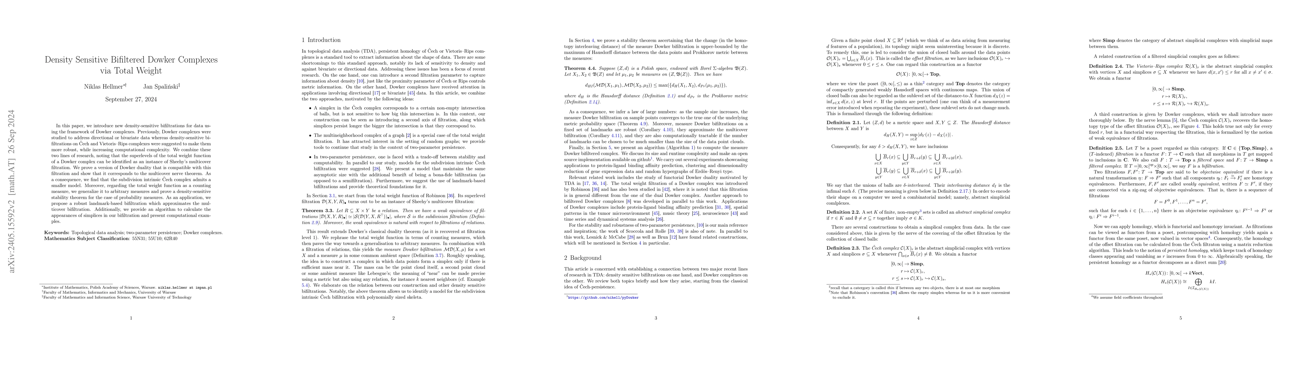 Thumbnail for Density Sensitive Bifiltered Dowker Complexes via Total Weight