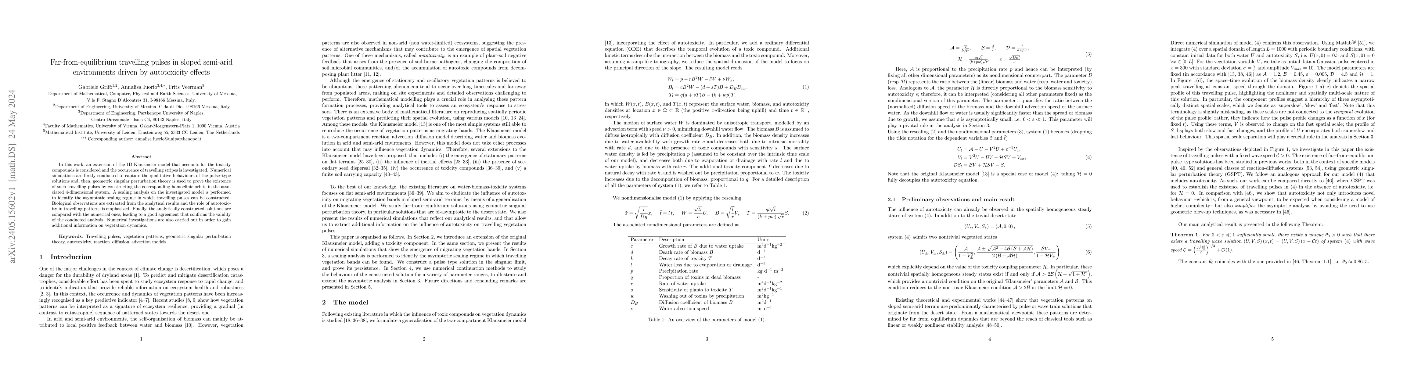 Thumbnail for Far-from-equilibrium travelling pulses in sloped semi-arid environments
  driven by autotoxicity effects