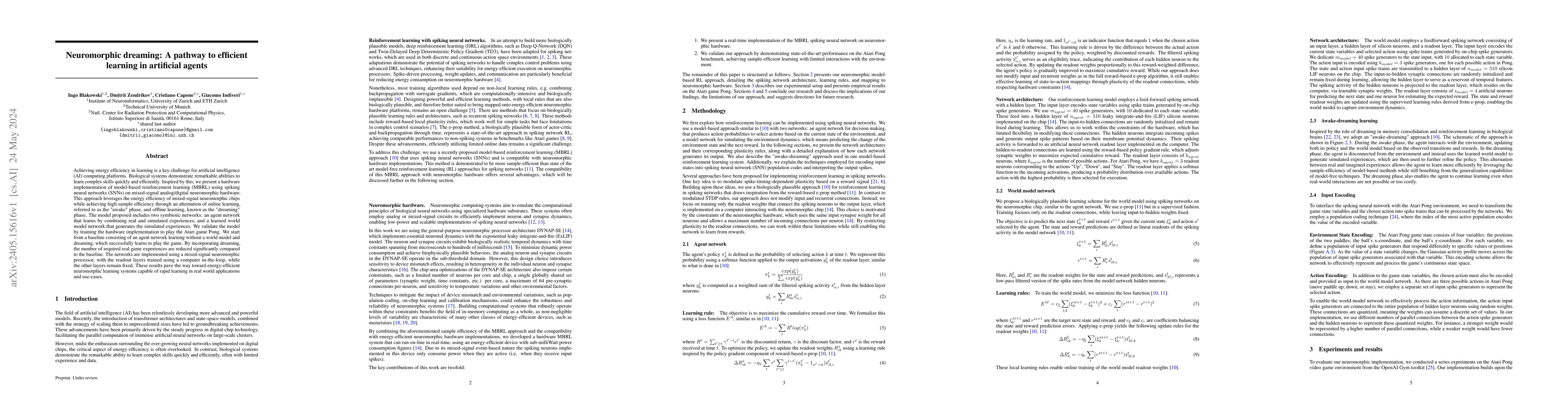 Thumbnail for Neuromorphic dreaming: A pathway to efficient learning in artificial
  agents