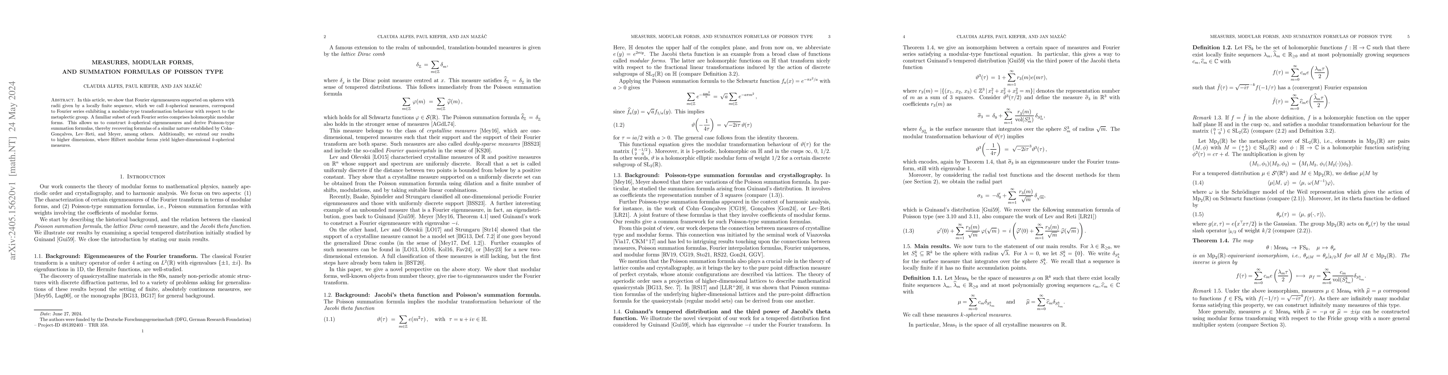 Thumbnail for Measures, modular forms, and summation formulas of Poisson type
