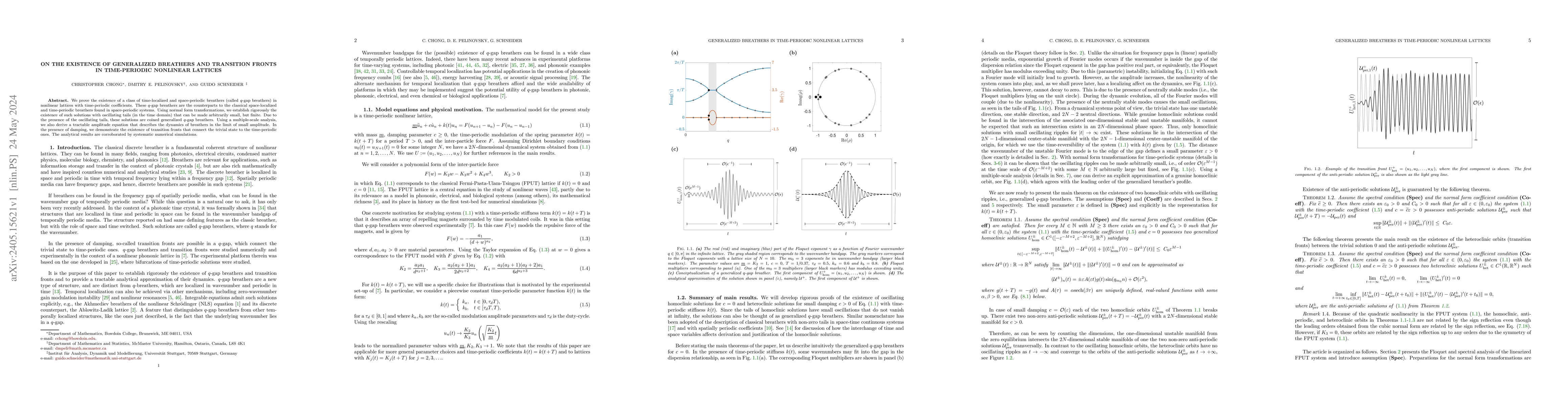 Thumbnail for On the Existence of Generalized Breathers and Transition Fronts in
  Time-Periodic Nonlinear Lattices