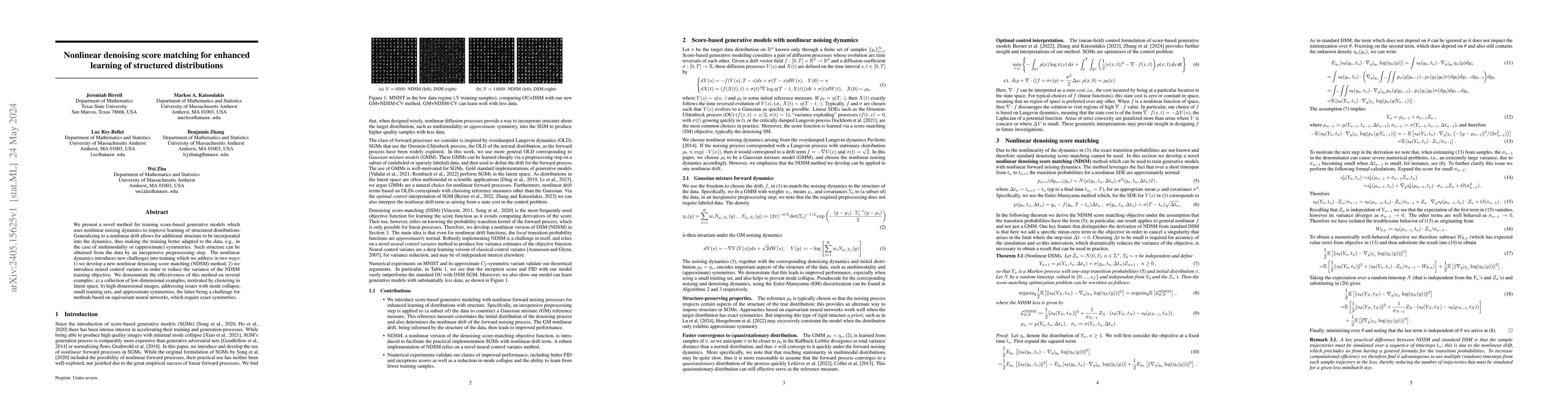 Thumbnail for Nonlinear denoising score matching for enhanced learning of structured
  distributions