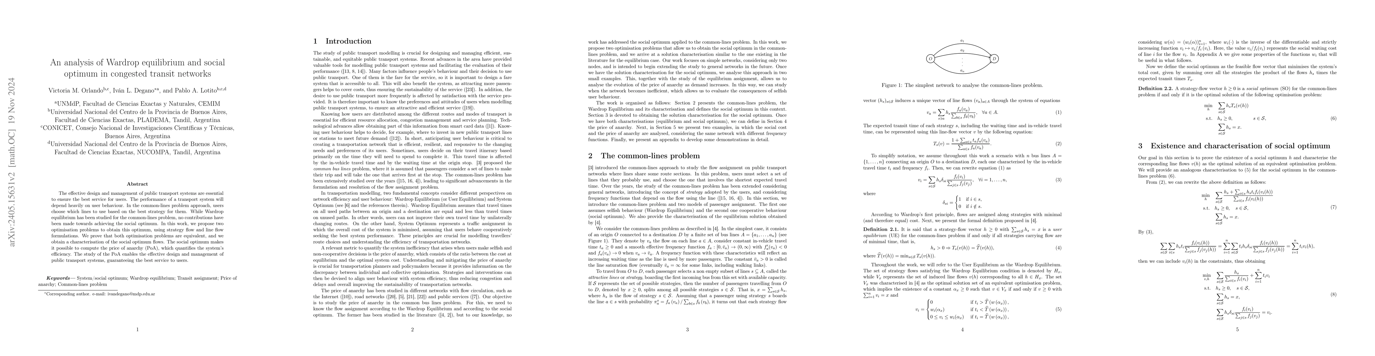 Thumbnail for An analysis of Wardrop equilibrium and social optimum in congested
  transit networks