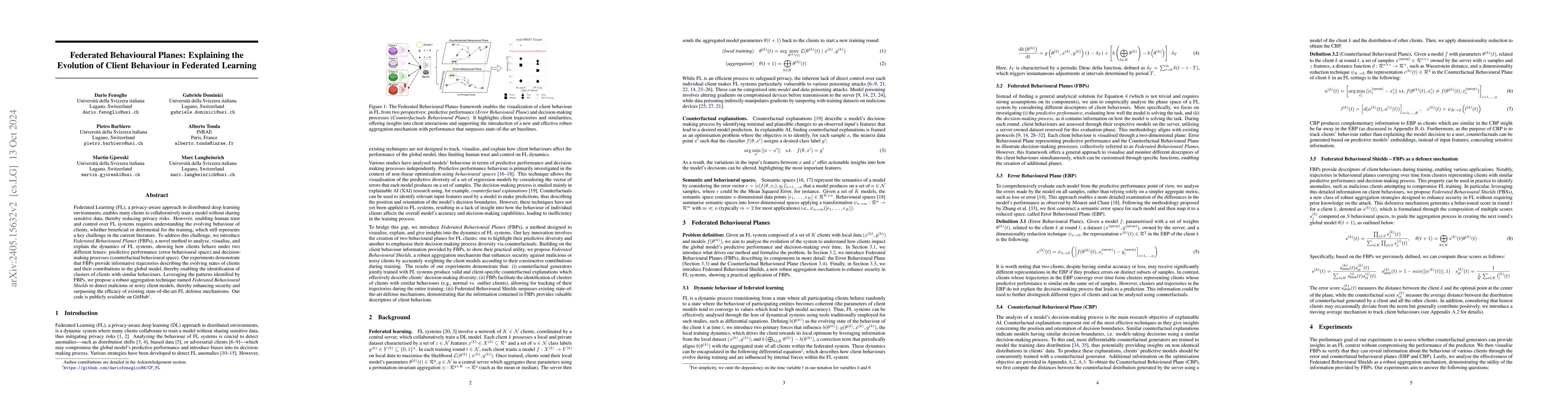 Thumbnail for Federated Behavioural Planes: Explaining the Evolution of Client
  Behaviour in Federated Learning