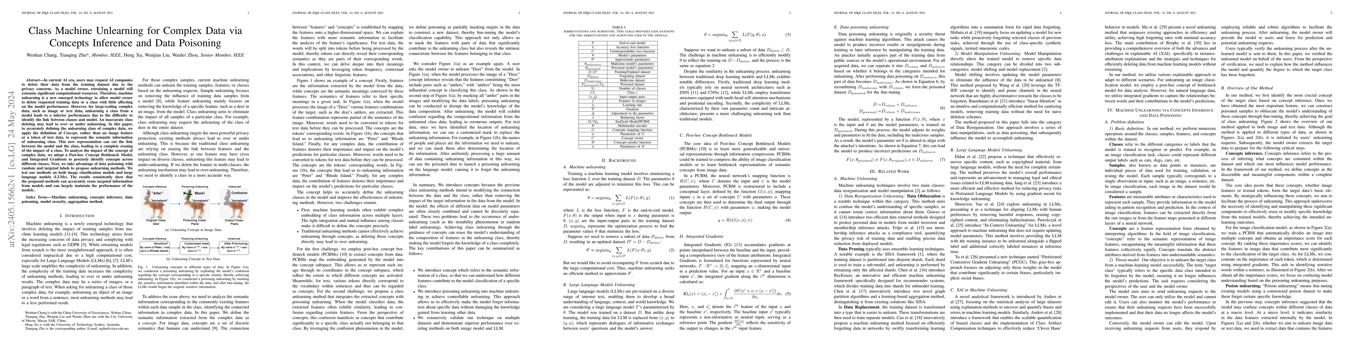 Thumbnail for Class Machine Unlearning for Complex Data via Concepts Inference and
  Data Poisoning