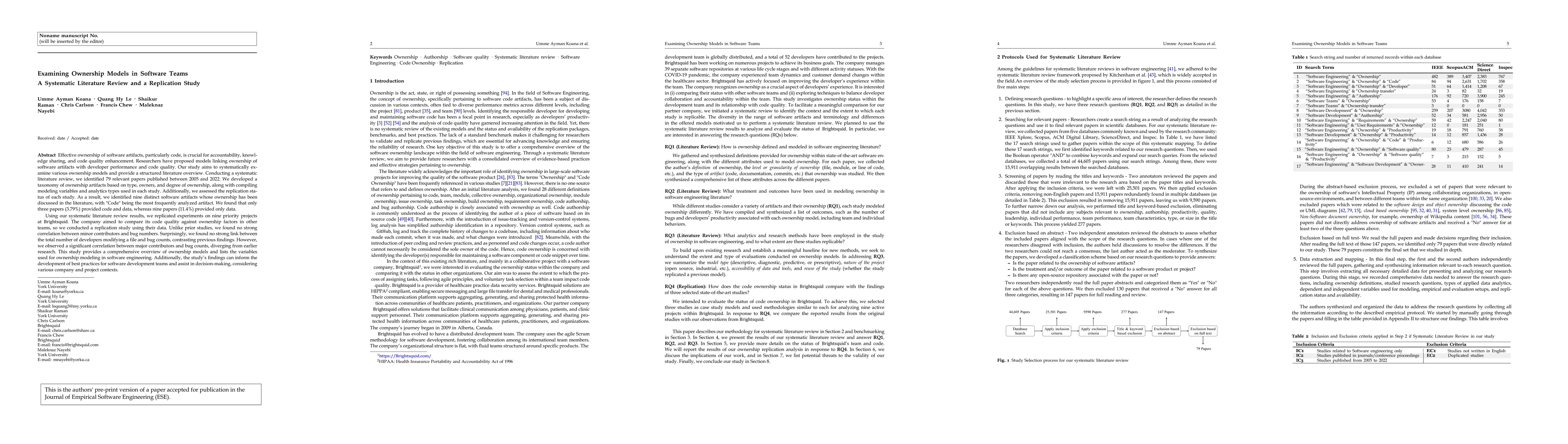 Thumbnail for Examining Ownership Models in Software Teams: A Systematic Literature
  Review and a Replication Study