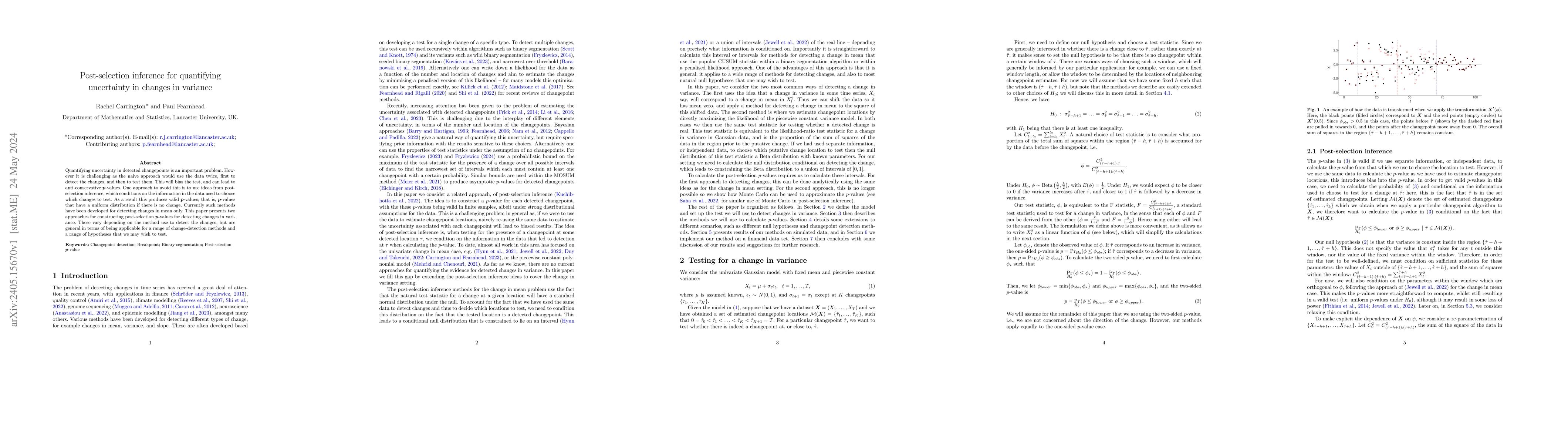 Thumbnail for Post-selection inference for quantifying uncertainty in changes in
  variance