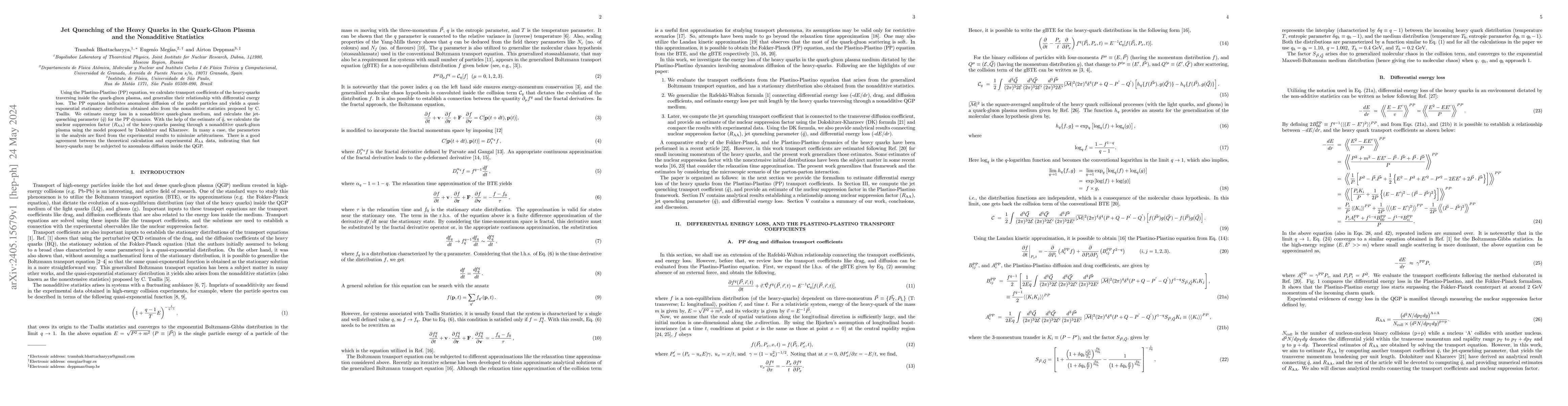 Thumbnail for Jet Quenching of the Heavy Quarks in the Quark-Gluon Plasma and the
  Nonadditive Statistics