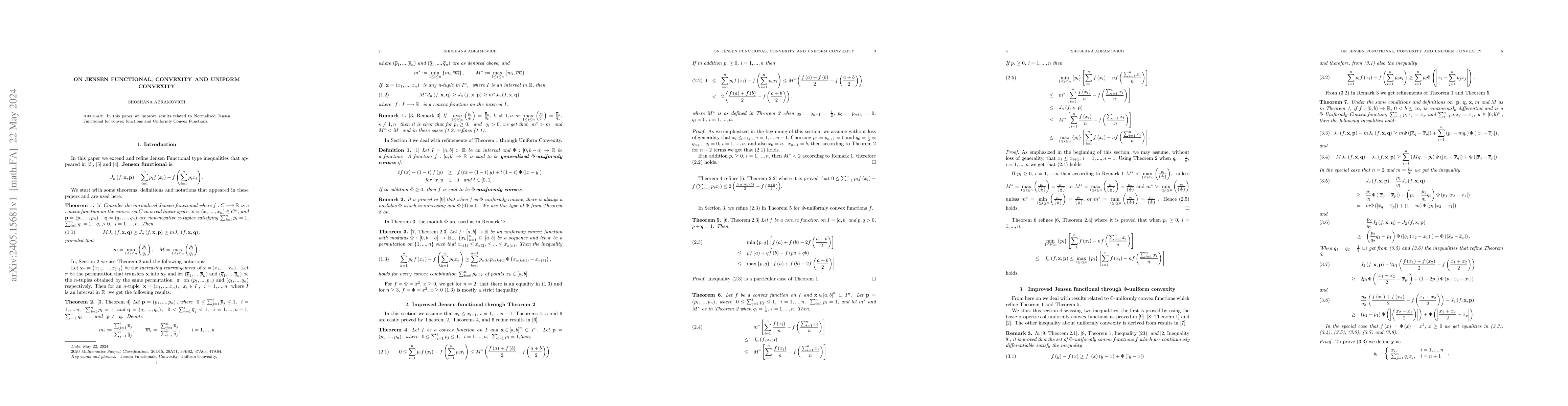 Thumbnail for On Jensen Functional, Convexity and Uniform Convexity