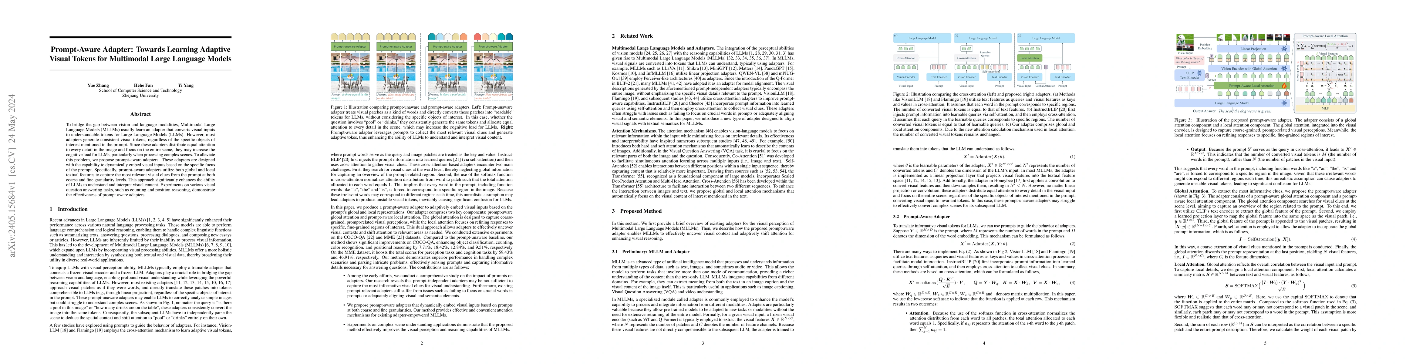 Thumbnail for Prompt-Aware Adapter: Towards Learning Adaptive Visual Tokens for
  Multimodal Large Language Models