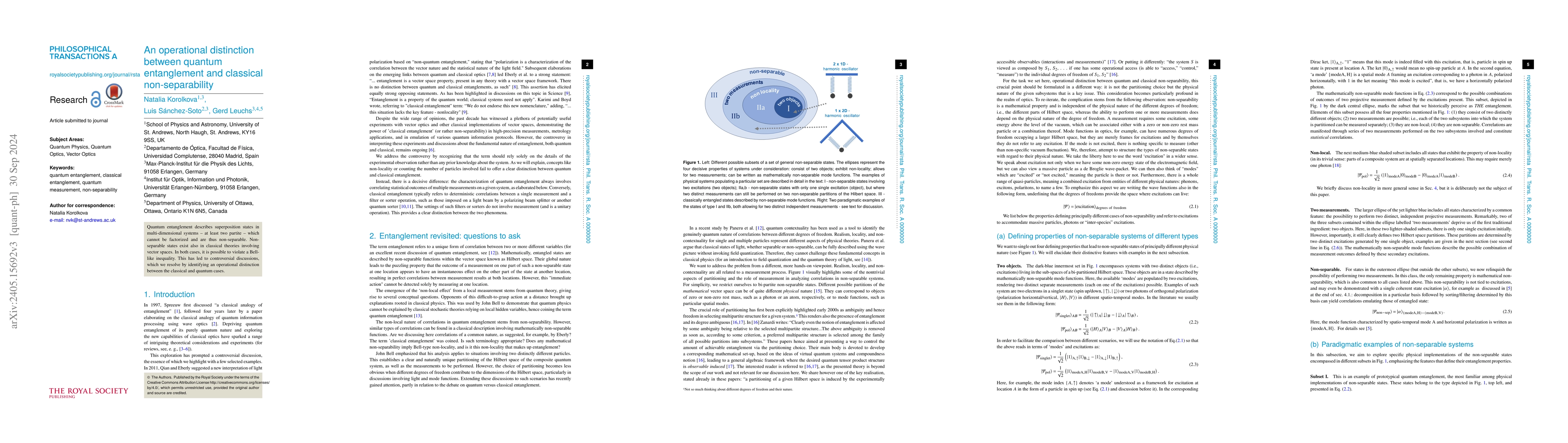 Thumbnail for An operational distinction between quantum entanglement and classical
  non-separability