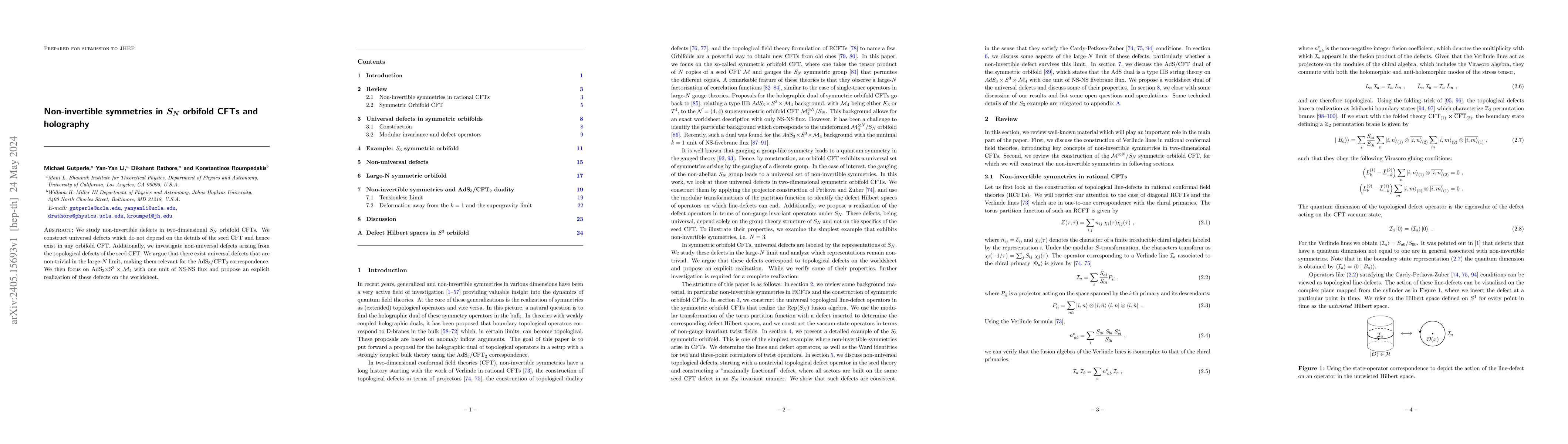 Thumbnail for Non-invertible symmetries in $S_N$ orbifold CFTs and holography