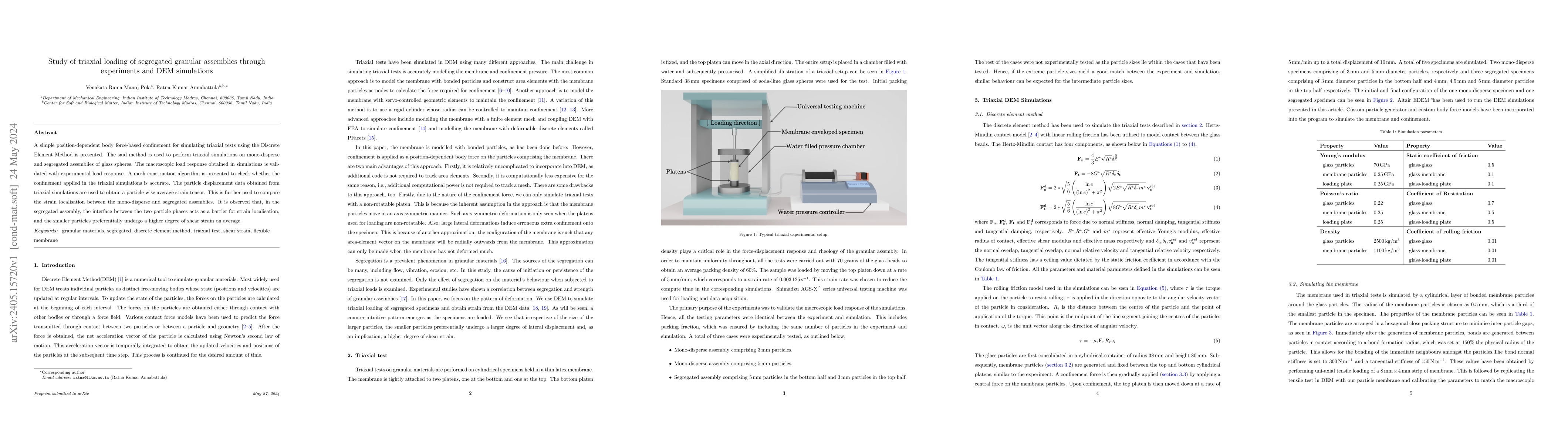 Thumbnail for Study of triaxial loading of segregated granular assemblies through
  experiments and DEM simulations