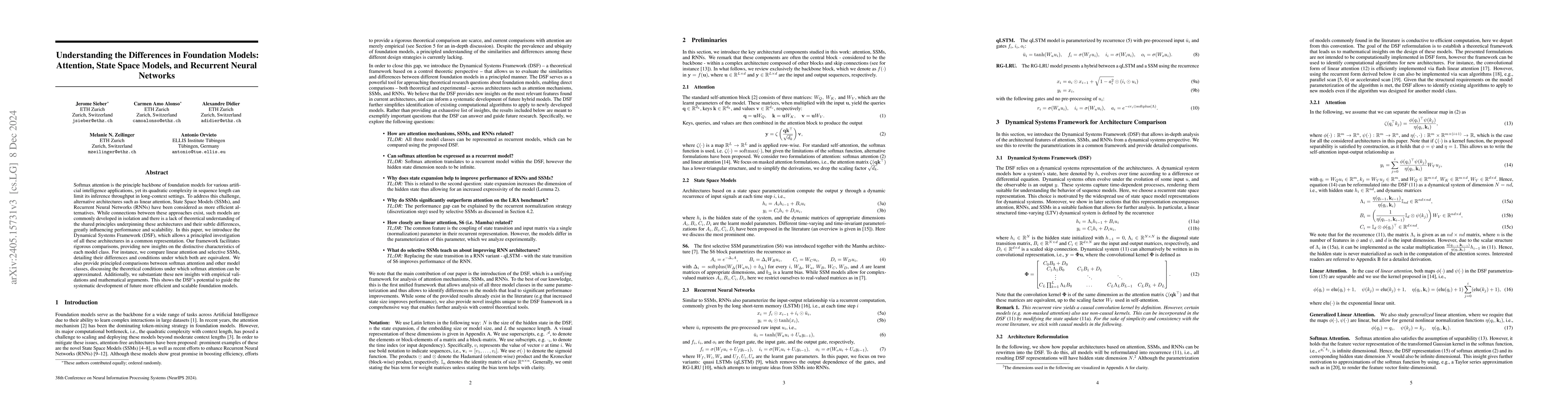 Thumbnail for Understanding the differences in Foundation Models: Attention, State
  Space Models, and Recurrent Neural Networks