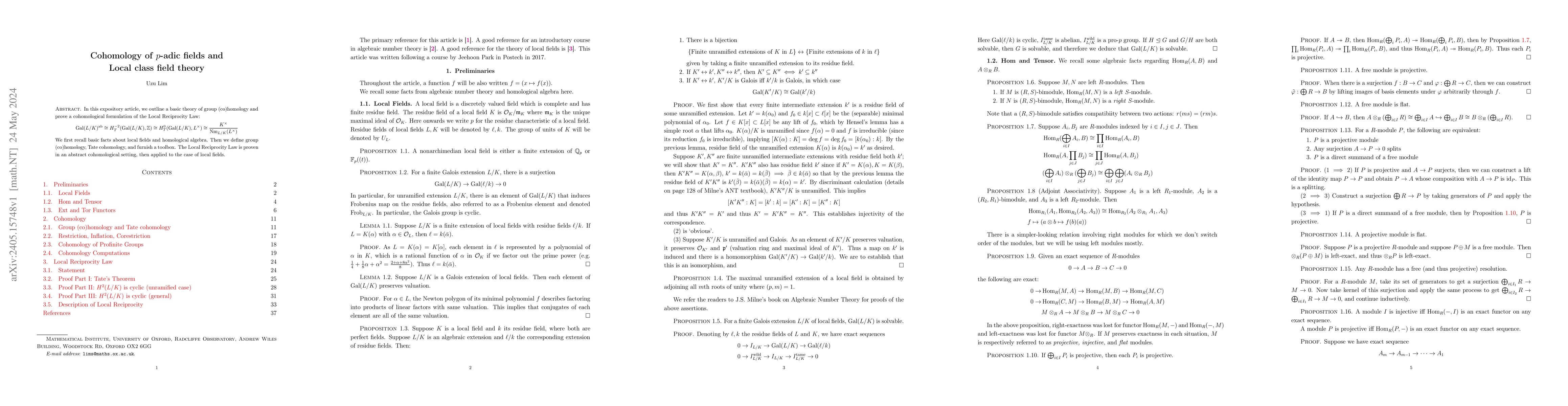 Thumbnail for Cohomology of p-adic fields and Local class field theory