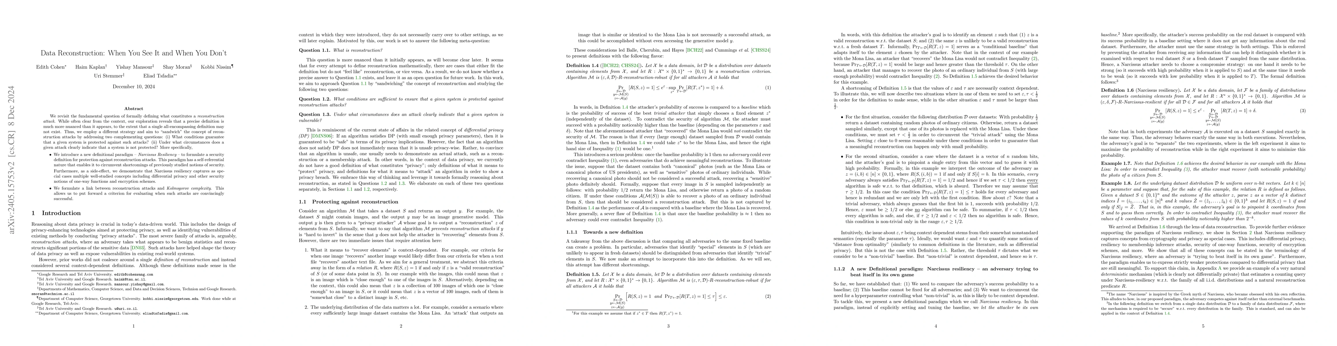 Thumbnail for Data Reconstruction: When You See It and When You Don't